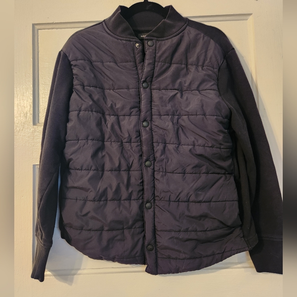 Banana Republic Men's Jacket, Black Woven Quilted Coat Sz Medium EUC Lightweight